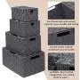 KEDSUM Woven Storage Baskets Boxes Bins, Storage Baskets with Lids Storage Cube Bins Closet Storage Baskets, Woven Organizer Baskets Built-in Carry Handles (Grey Set of 4) KEDSUM Woven Storage Baskets Boxes Bins, Storage Baskets with Lids Storage Cube Bins Closet Storage Baskets, Woven Organizer Baskets Built-in Carry Handles (Grey Set of 4)