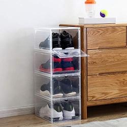 SEniutarm Clamshell Stackable Dustproof Shoes Boxes Organizer Storage Container Black