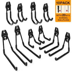 Garage Hooks,Dstper Steel Garage Storage Hooks Utility Double Hooks,Heavy Duty for Organizing Power Tools, Ladders, Bulk Items, Bikes, Ropes etc (10 Pack, Bright Black)