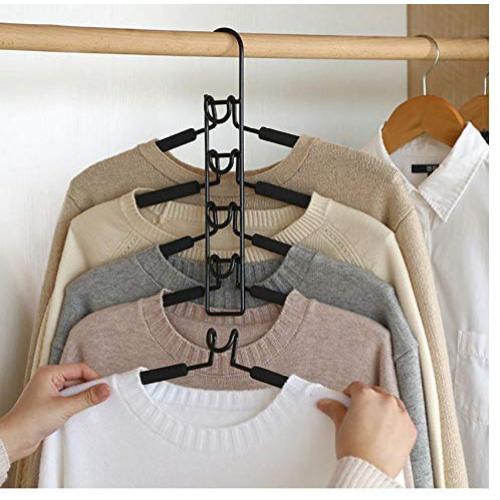 2pcs Multi-Layer Anti-Slip Clothes Hangers Save Space 5 in 1 Metal Laundry Rack Storage for Shirt Sweater Suit Dress Coat Decoration