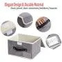 Janes Home 4 Pack Storage Bins Boxes Linen Collapsible Cube Set Organizer Basket with Lid & Handle, Foldable Fabric Containers for Clothes, Toys, Closet, Office, Nursery (Grey and Orange)