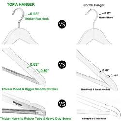 TOPIA HANGER Extra Strong White Wooden Suit Hangers, Luxury Wood Coat Hangers, Glossy Finish with Extra Thick Hooks&Anti-Slip Bar 16-Pack CT01W