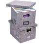 Superjare Updated File Boxes for Hanging Files, Set of 2, Storage Office Boxes with 60 lbs Weight Capacity, Durable MDF Board & Linen Fabric, File Storage Organizer for Letter/Legal - Grey