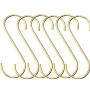 Fwaytech S Shaped Hooks Copper 6 PACK Gold Brass S Hooks Hanger for Jewelry,Pots Pans Rack,Coffee Mugs,Spoons Utensils,Clothes,Jeans,Cups,Bags,Bird Feeders and Plants (H-C6)