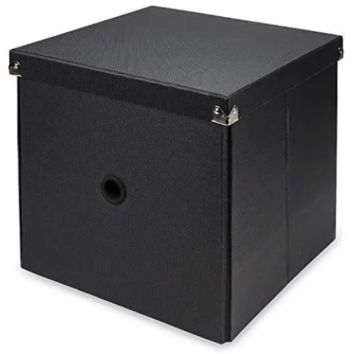 Samsill Pop n’ Store Decorative Storage Boxes with Lid, Collapsible and Stackable, Cube Storage Box, Interior Size (11"x11"x11"”) Black, PNS12LSBK Samsill Pop n’ Store Decorative Storage Boxes with Lid, Collapsible and Stackable, Cube Storage Box, Interior Size (11"x11"x11"”) Black, PNS12LSBK