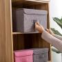 Large Cotton Linen Fabric Folding Storage Boxes Foldable Bins Toys Organizer with Lids and Handles Storage Basket,26X20X17Cm1
