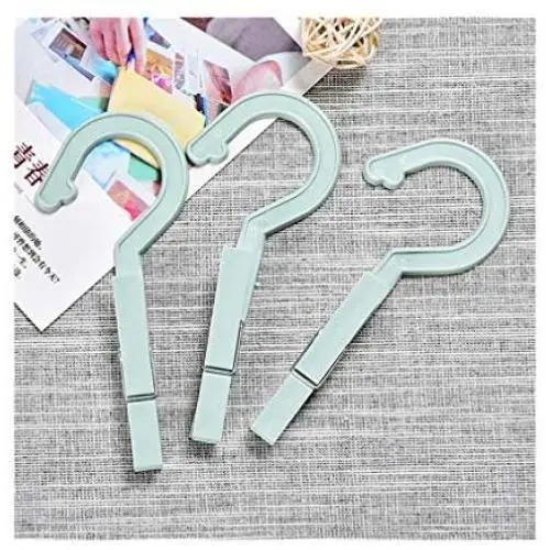 Mexidi 3 Pcs Portable Laundry Hanger Clothespins with Spring Clip Hooks, Outdoor Plastic Hanger Drying Clothing, Drying Clips, Clothes Pins, for Home or Travel -Air Dry and Drip Dry (Green)
