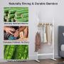 LANGRIA Single Rail Bamboo Garment Rack with 8 Side Hook Tree Stand Coat Hanger and Four Stable Leveling Feet for Jacket, Umbrella, Clothes, Hats, Scarf, and Handbags (White)