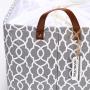 Sea Team Moroccan Geometric Pattern Canvas Fabric Storage Basket Collapsible Geometric Design Storage Bin with Drawstring Cover and PU Leather Handles, 16.5 by 11.8 inches, Waterproof Inner, Grey