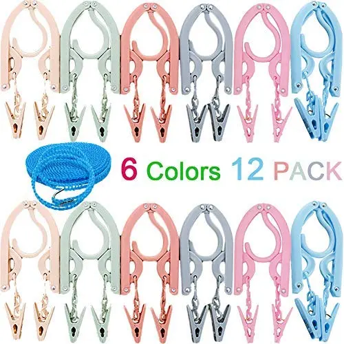 Travel Hangers with Clips Portable Folding Clothes Hangers with 1 pcs Clothesline 12 pcs with 24 pcs Hanger Clips for Scarves Suits Trousers Pants Shirts Socks Underwear Travel Home Foldable Clothes Travel Hangers with Clips Portable Folding Clothes Hangers with 1 pcs Clothesline 12 pcs with 24 pcs Hanger Clips for Scarves Suits Trousers Pants Shirts Socks Underwear Travel Home Foldable Clothes