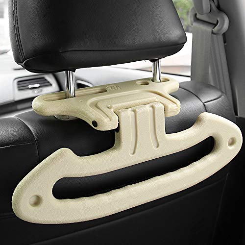 2 Pack Car Seat Headrest Coat Hanger, Automobiles Clothes Jacket Hangers, Passenger Safety Handle Grip, Car Backseat Organiser Hanging Storage Hook, Rotatable,Beige