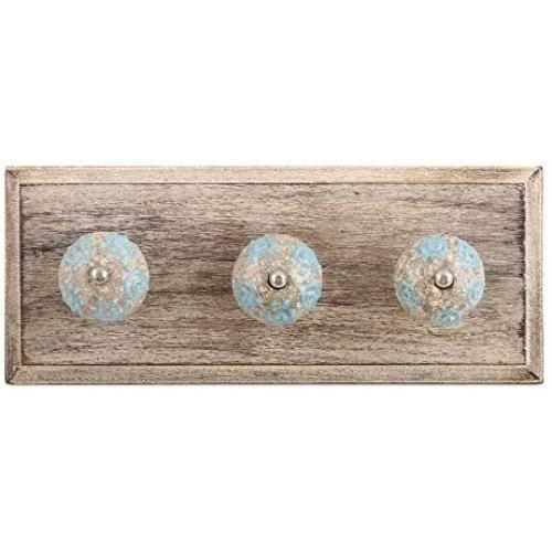 Indianshelf Handmade 1 Artistic Vintage Blue Wooden Circles Crackle Clothes Hooks Hangers/Utlility Hooks