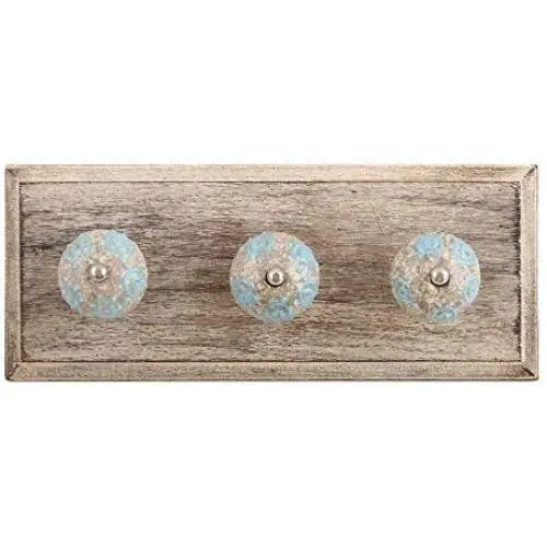 Indianshelf Handmade 1 Artistic Vintage Blue Wooden Circles Crackle Clothes Hooks Hangers/Utlility Hooks