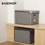 Collapsible File Boxes with Lid [2-Pack] Decorative Documents Storage Organizer with Linen Filing, Home Office Bin, Letter Size Legal Size, Gray