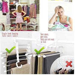 LISASTOR 5 in 1 Stainless Steel Multi-Purpose Pants Hangers Jeans Clothes Organizer Folding Storage Rack Space Saver Storage Rack for Hanging