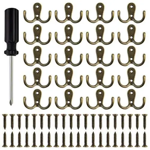 HOVEOX 20 Pcs Double Prong Robe Hook Retro Towel Cloth Hanger Wall Hat Jewelry Hooks Rustproof Rustic Hooks Utility Hooks with 40 Pcs Screws and a Screwdriver (Bronze) HOVEOX 20 Pcs Double Prong Robe Hook Retro Towel Cloth Hanger Wall Hat Jewelry Hooks Rustproof Rustic Hooks Utility Hooks with 40 Pcs Screws and a Screwdriver (Bronze)