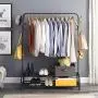Clothing Garment Rack with Shelves, Metal Cloth Hanger Rack Stand Clothes Drying Rack for Hanging Clothes,with Top Rod Organizer Shirt Towel Rack and Lower Storage Shelf for Boxes Shoes Boots, Black