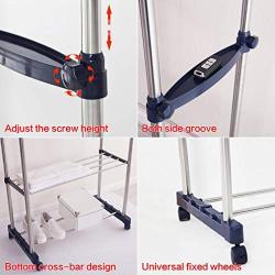 PKWEHKG Furniture Living Room Double Pole Rolling Adjustable Garment Coat Rack Dress Hanger Clothes Rack with Movable Wheels