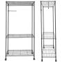 Bonnlo Sturdy Rolling Shelving Garment Rack with 1 Hanger 3 Adjustable Shelves 1 Side Hanger Clothes Rack for Closet Organizer Movable Wardrobe 35.4" L x 17.7" W x 71&quotH - Black