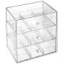 mDesign Plastic Kitchen Pantry, Cabinet, Countertop Organizer Storage Station with 3 Drawers for Coffee, Tea, Sugar Packets, Sweeteners, Creamers, Drink Pods, Packets - 27 Sections - Clear
