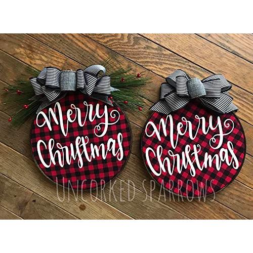 Christmas wreath buffalo plaid farmhouse home decor door hanger