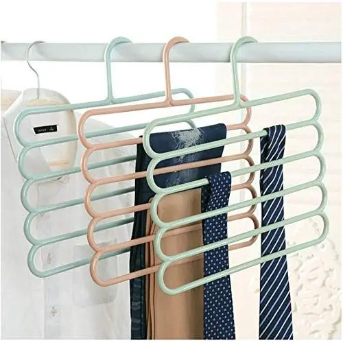 5PC Random Color Pants Hangers Holders Multifunction Trousers Hanger Storage Rack Clothes Hanger Tie Scarfs Belt Towel Non-Slip Magic Hanger