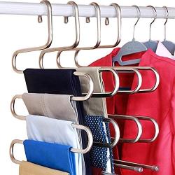 Cojoy Multi-Purpose Pants Hangers Rack Holder S-Type Stainless Steel Clothes Pants Hangers Closet Storage Stand Shelf Organizer for Jeans Scarf Hanging 1Pack