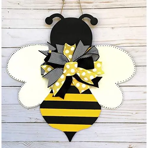 Bumble Bee Decor - Bumble Bee Decoration for Home - Wood Door Hanger Sign - Spring Decor