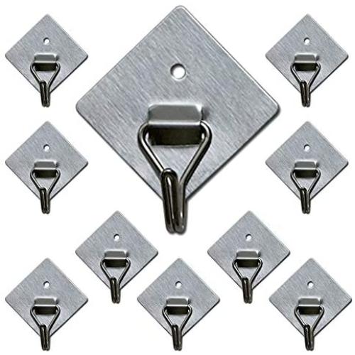 Cenland Self Adhesive Hooks 30lb(Max) Utility Wall Hooks with Holes and Screws,Waterproof and Oilproof,Bathroom Kitchen Heavy Duty Reusable Seamless Hooks(10PCS)