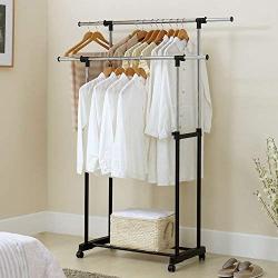 Cypressshop Adjustable Garment Hanging Rolling Double Rack Bar Adjustable Clothing Rail Hanger Clothes Dryer Drying 32” with Hanger Steel Indoor Outdoor Use Home Furniture