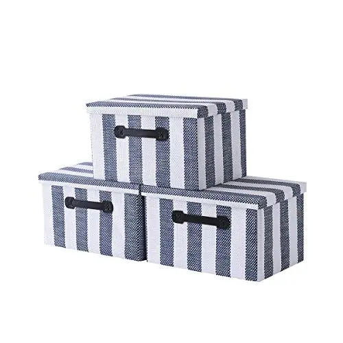 Storage Bins Decorative Storage Boxes Organizer Bins with Lids Handles for Home Fabric Bins Memory Boxes with Lid Empty Gift Basket for Toys(14.5 x 10 x 8.3 Inch,3-Pack)