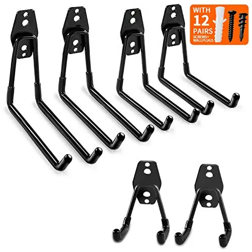 eletecpro Garage Wall Hooks Steel Multi-Size Extended U-Hook for Heavy Duty Garage Storage Organizers Bicycle Hanger Utility Hooks with Screws and Wall Anchors (6 PACK)