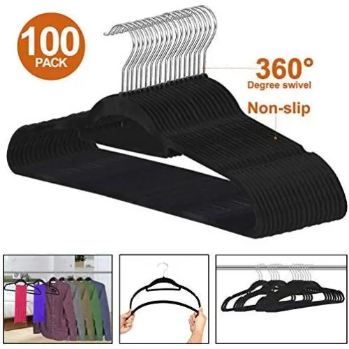 ZENY Premium Velvet Suit Hangers 100 Pack Non Slip Black Clothes Hanger Hook 360 Swivel Ultra Thin ZENY Premium Velvet Suit Hangers 100 Pack Non Slip Black Clothes Hanger Hook 360 Swivel Ultra Thin