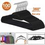 ZENY Premium Velvet Suit Hangers 100 Pack Non Slip Black Clothes Hanger Hook 360 Swivel Ultra Thin