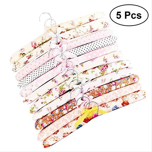 KIPB 5pcs Flower Cloth Non-Slip Wood Hangers Pastoral Cloth Hanger Non-Slip Clothes Hangers Drying Rack for Clothes Mixed Color