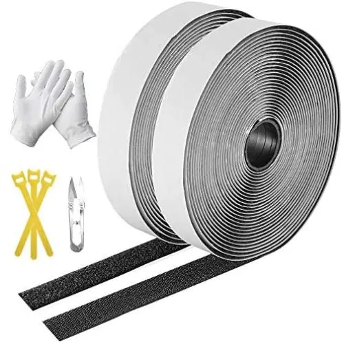 LandJoy Hook and Loop Self Adhesive Tape Roll,8M Extra Strong Double-Sided Sticky Tape,Heavy-Duty and Sturdy Hook and Loop Tape 20mm Wide with Reusable Cable Ties,Scissors,Gloves(Black)