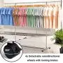 Reliancer Heavy Duty Large Garment Rack Stainless Steel Clothes Drying Rack Commercial Grade Extendable 47-77inch Clothes Rack Adjustable Clothes Hanger Rolling Rack with 4 Casters Tool Golves 10 Hook