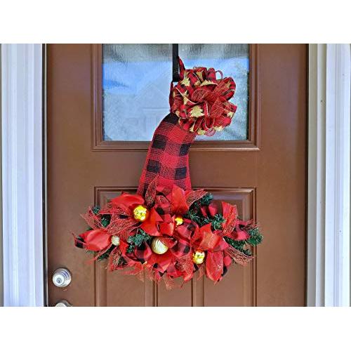 Christmas Holiday Wreath for Front Door Wall Hanger Santa Hat