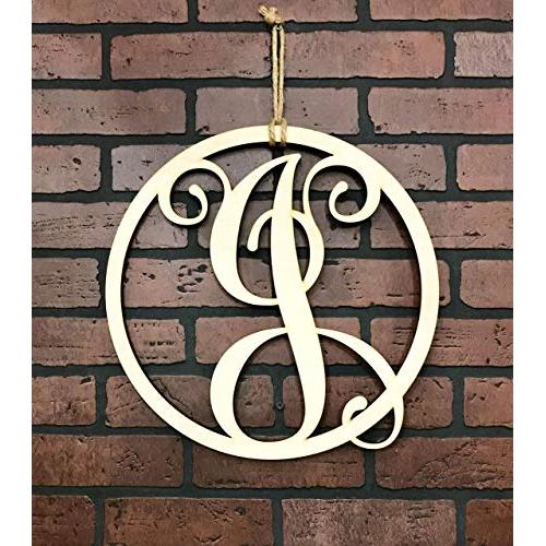 Monogram Door Hanger | Vine Letter J | Unpainted Natural Wood Finish | Great for Year Round Door Decor