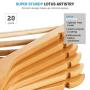 High-Grade Wooden Suit Hangers with Non Slip Pants Bar -Smooth Finish Solid Wood Coat Hanger with 360° Swivel Hook and Precisely Cut Notches for Camisole,  Jacket, Pant, Dress Clothes Hangers (20 Pack)