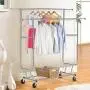 300 Lbs Heavy Duty - Adjustable Rolling Clothing Garment Rack Commercial Grade Steel Extendable Hanger Drying Organizer Chrome Finish Storage Shelf With Wheels Suitable Bedroom, Balcony, Yard Or Shopp