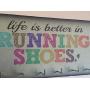 Race Medal Holder/Running Medal Hanger - LIFE IS BETTER IN RUNNING SHOES (rainbow). Wood Wall Mounted Medal Organizer