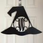 Monogram Witch Hat Door Hanger - Witch Hat Wreath - Halloween Door Hanger - Witch Hat Initial Wreath - Fall Door Hanger - Halloween Decor