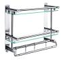 2 Tier Tempered Glass Bathroom Shelf with Towel Hanger - Wall Mounted Shower Storage