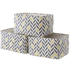 Fabric Storage Baskets 3-Pack Rectangle Storage Basket Dog Toy Baskets for Organizing with Handles for Shelves,Organizing Closet Basket,Nursery Basket,Clothes, Playroom and Office (Gray&yellow)