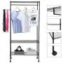 YYAO Clothes Garment Rack 3 Tiers Multifunction Clothing Hanger Garment Shelf Mesh Garment Rack Clothing Storage Organizer with Side Hook (Black)