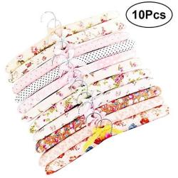 10pcs Flower Cloth Non-Slip Wood Hangers Pastoral Cloth Hanger Non-Slip Clothes Hangers Drying Rack for Clothes Mixed Color