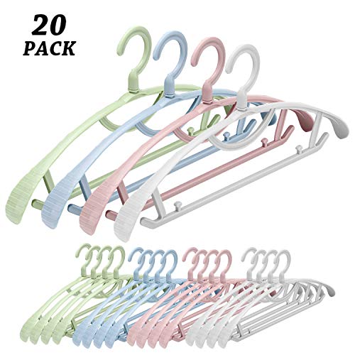 Senfhome Plastic Clothes Hanger, Extra Thick Plastic Wide Shoulder Adult 360 Degrees Rotate Slip Resistant Standard Clothing Hanger Ideal for Everyday Use(20 Pack 4 Color)