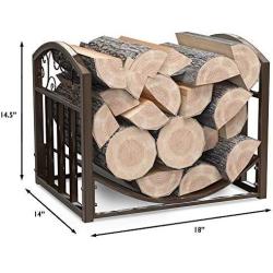 Home-Complete Firewood Rack Holder With Decorative Scroll Design- Metal Outdoor Indoor Log Storage Bin for Fireplace Firepit and Wood Stove (Brown)