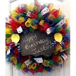 HAPPY BIRTHDAY DECO MESH CHALKBOARD WREATH - FREE SHIPPING - WREATH HANGER INCLUDED